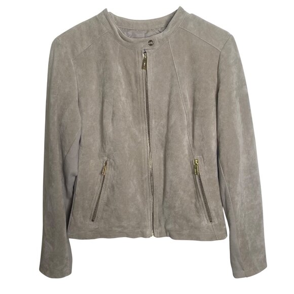 Ivanka Trump Faux Suede Jacket Womens L Beige Zip Up Casual - Picture 1 of 11